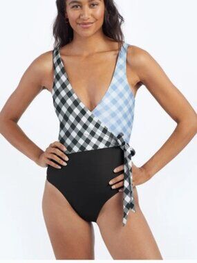 Summersalt Brand Women's size 18 Perfect Wrap One Piece Swimsuit Black & Blue